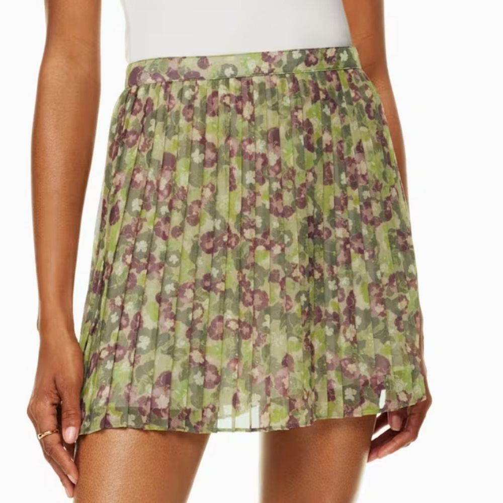 NWT WILFRED, BURGUNDY GREEN, CREAM MINI FLORAL PLEATED SKIRT, SIZE US 12